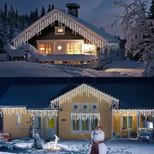 Instalație premium tip turturi cu flash, 50m, 900 LED, interconectabilă, fir alb – Exterior & Interior