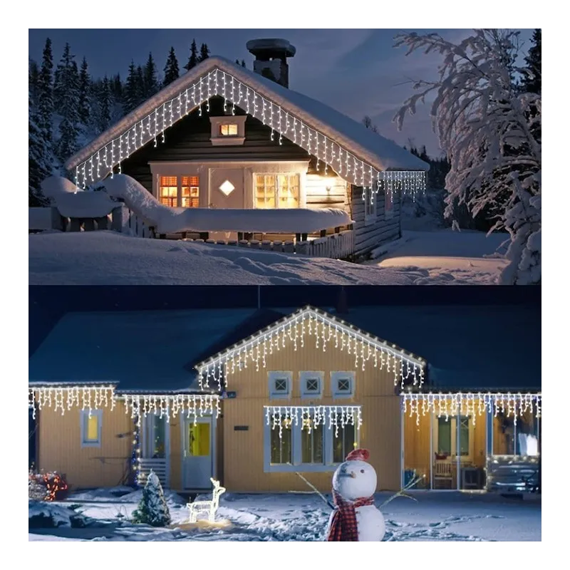 Instalație premium tip turturi cu flash, 50m, 900 LED, interconectabilă, fir alb – Exterior & Interior