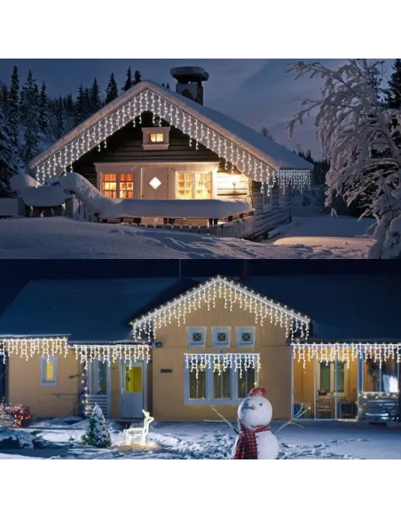 Instalație premium tip turturi cu flash, 50m, 900 LED, interconectabilă, fir alb – Exterior & Interior