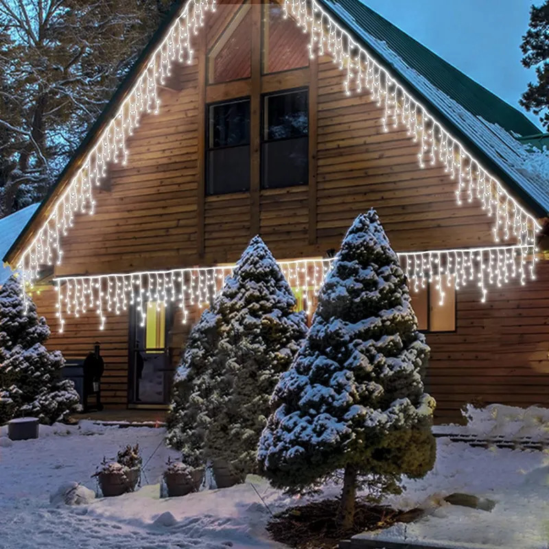 Instalație premium tip turturi cu flash, 50m, 900 LED, interconectabilă, fir alb – Exterior & Interior