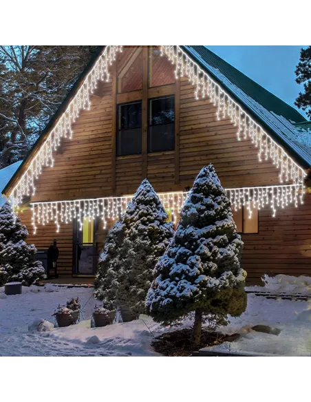 Instalație premium tip turturi cu flash, 50m, 900 LED, interconectabilă, fir alb – Exterior & Interior