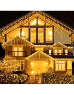 Instalatie premium tip turturi cu flash, 5m, 120led-uri, exterior, fir alb gros, interconectabila, alb cald