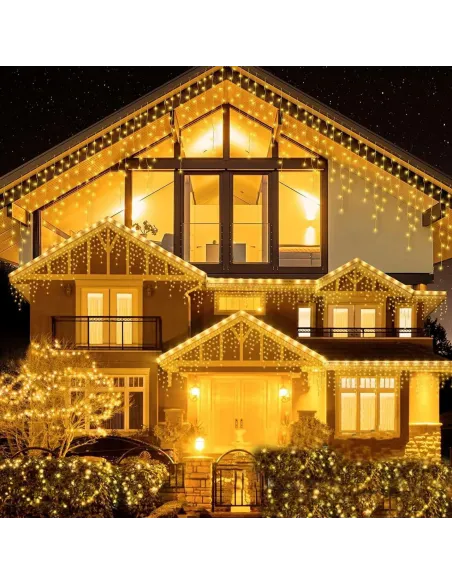 Instalatie premium tip turturi cu flash, 5m, 120led-uri, exterior, fir alb gros, interconectabila, alb cald