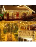 Instalatie premium tip turturi cu flash, 5m, 120led-uri, exterior, fir alb gros, interconectabila, alb cald