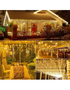 Instalatie premium tip turturi cu flash, 5m, 120led-uri, exterior, fir alb gros, interconectabila, alb cald 2