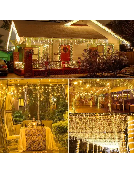 Instalatie premium tip turturi cu flash, 5m, 120led-uri, exterior, fir alb gros, interconectabila, alb cald