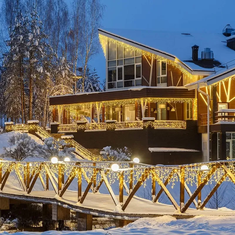 Instalatie premium tip turturi cu flash, 5m, 120led-uri, exterior, fir alb gros, interconectabila, alb cald