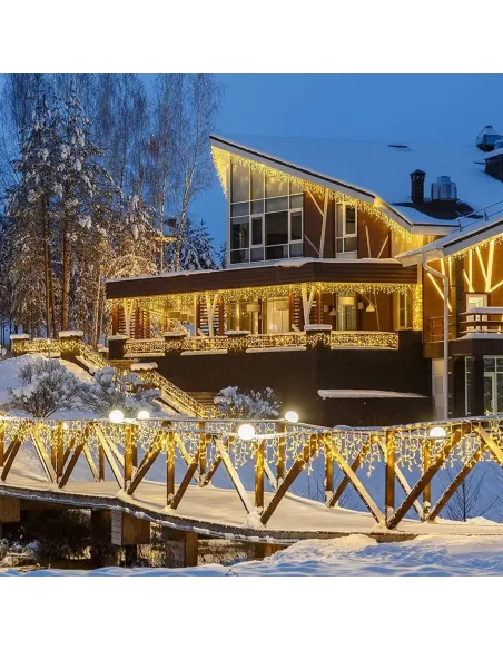 Instalatie premium tip turturi cu flash, 5m, 120led-uri, exterior, fir alb gros, interconectabila, alb cald