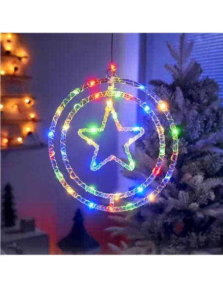 Ornament luminos Cercuri cu Stea 40x40 cm, diverse culori