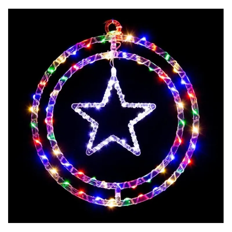 Ornament luminos Cercuri cu Stea 40x40 cm, diverse culori