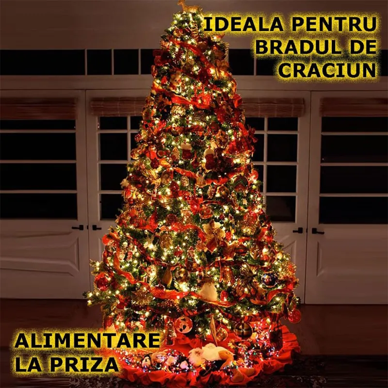 Panglica Luminoasa, Instalatie De Craciun Cu Alimentare La Priza, 8 Jocuri De Lumini, 50 Leduri, 5 Metri