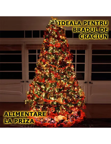 Panglica Luminoasa, Instalatie De Craciun Cu Alimentare La Priza, 8 Jocuri De Lumini, 50 Leduri, 5 Metri