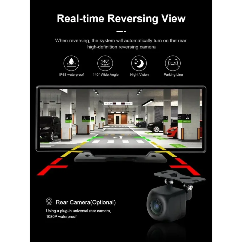 Navigatie auto cu ecran Touchscreen 4k, 10.5 inch, Camera duala DVR full HD inclusa, Camera mansalier, Wifi Android