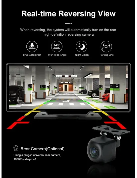 Navigatie auto cu ecran Touchscreen 4k, 10.5 inch, Camera duala DVR full HD inclusa, Camera mansalier, Wifi Android