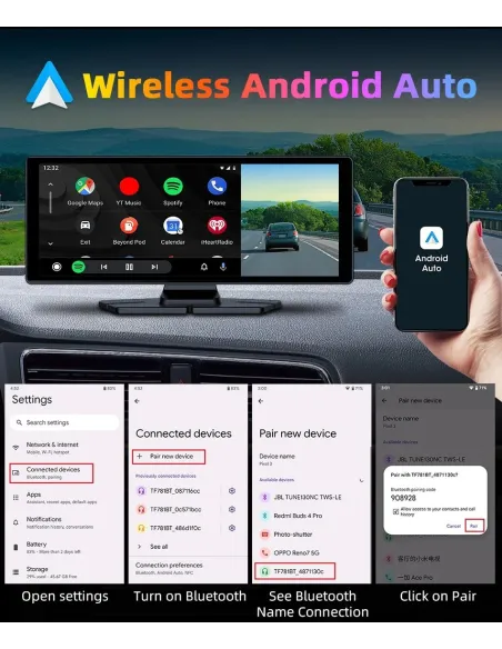 Navigatie auto cu ecran Touchscreen 4k, 10.5 inch, Camera duala DVR full HD inclusa, Camera mansalier, Wifi Android