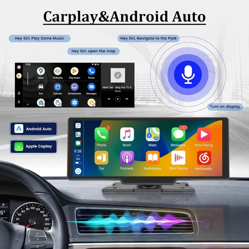 Navigatie auto cu ecran Touchscreen 4k, 10.5 inch, Camera duala DVR full HD inclusa, Camera mansalier, Wifi Android