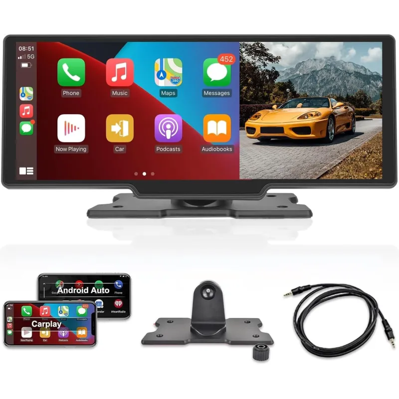 Navigatie auto cu ecran Touchscreen 4k, 10.5 inch, Camera duala DVR full HD inclusa, Camera mansalier, Wifi Android