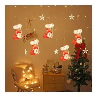 Perdea LED Crăciun 3m – 10 Figurine Ghetuțe & Stele, Interconectabilă, Interior & Exterior, LED Turnat 2