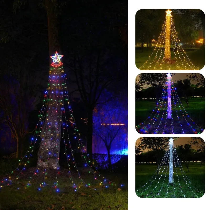 Instalatie Stea Varf Brad cu Perdea luminoasa, 210 LED-uri, IP44, 2.5m, Interior/Exterior