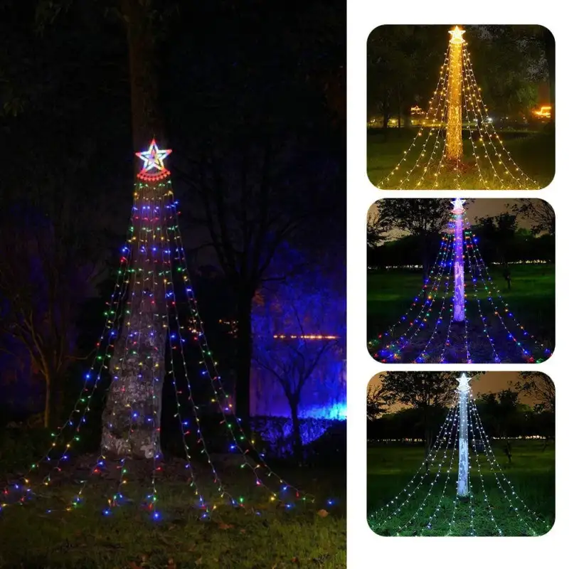 Instalatie Stea Varf Brad cu Perdea luminoasa, 210 LED-uri, IP44, 2.5m, Interior/Exterior