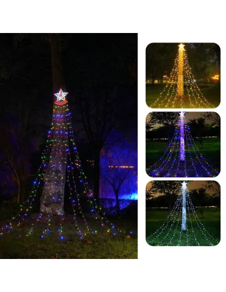 Instalatie Stea Varf Brad cu Perdea luminoasa, 210 LED-uri, IP44, 2.5m, Interior/Exterior