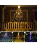 Instalatie Stea Varf Brad cu Perdea luminoasa, 210 LED-uri, IP44, 2.5m, Interior/Exterior