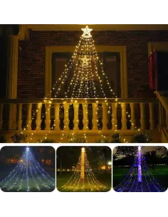Instalatie Stea Varf Brad cu Perdea luminoasa, 210 LED-uri, IP44, 2.5m, Interior/Exterior 2