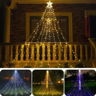 Instalatie Stea Varf Brad cu Perdea luminoasa, 210 LED-uri, IP44, 2.5m, Interior/Exterior 2