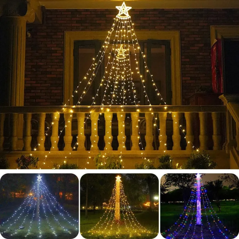 Instalatie Stea Varf Brad cu Perdea luminoasa, 210 LED-uri, IP44, 2.5m, Interior/Exterior