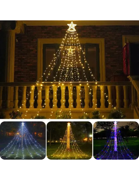 Instalatie Stea Varf Brad cu Perdea luminoasa, 210 LED-uri, IP44, 2.5m, Interior/Exterior