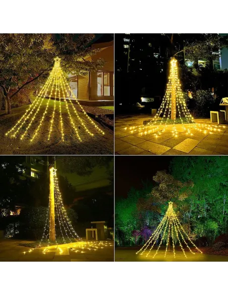 Instalatie Stea Varf Brad cu Perdea luminoasa, 210 LED-uri, IP44, 2.5m, Interior/Exterior