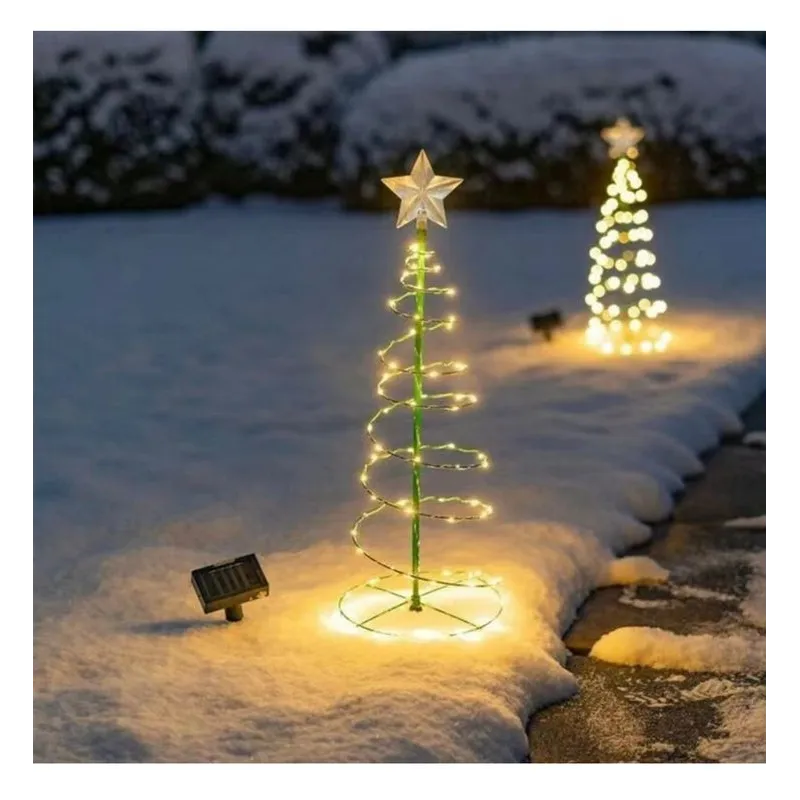 Pachet 2x Brăduți Solari cu Stea, 85cm, Lumină Alb Cald