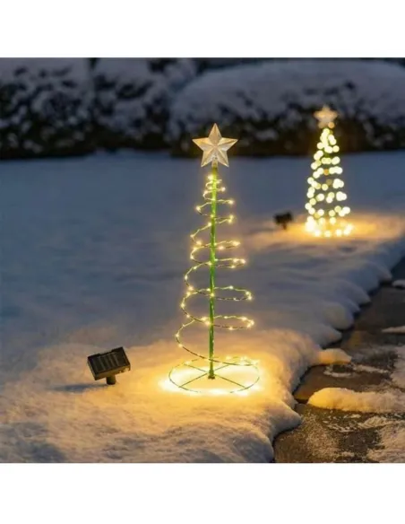Pachet 2x Brăduți Solari cu Stea, 85cm, Lumină Alb Cald