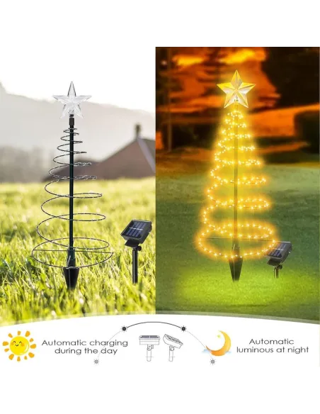 Pachet 2x Brăduți Solari cu Stea, 85cm, Lumină Alb Cald