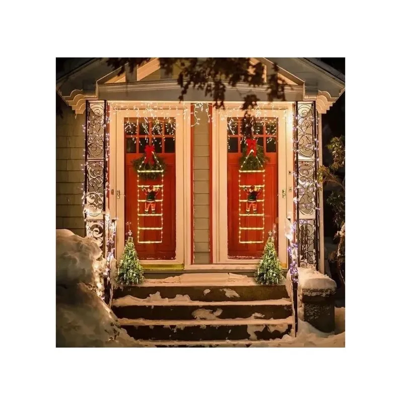 Instalatie LED, Mos Craciun pe scara iluminata, 6 trepte cu decoratiune luminoasa