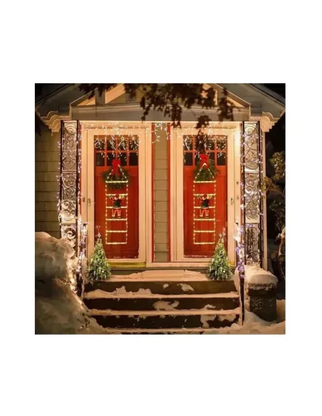 Instalatie LED, Mos Craciun pe scara iluminata, 6 trepte cu decoratiune luminoasa