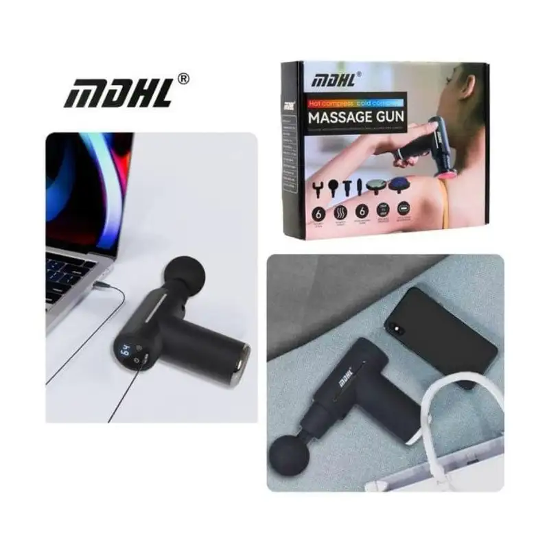 Aparat masaj MDHL, 6 moduri de viteză, 6 capete de masaj interschimbabile, încălzit, reîncărcabil TYPE-C, negru