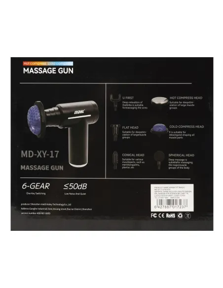 Aparat masaj MDHL, 6 moduri de viteză, 6 capete de masaj interschimbabile, încălzit, reîncărcabil TYPE-C, negru