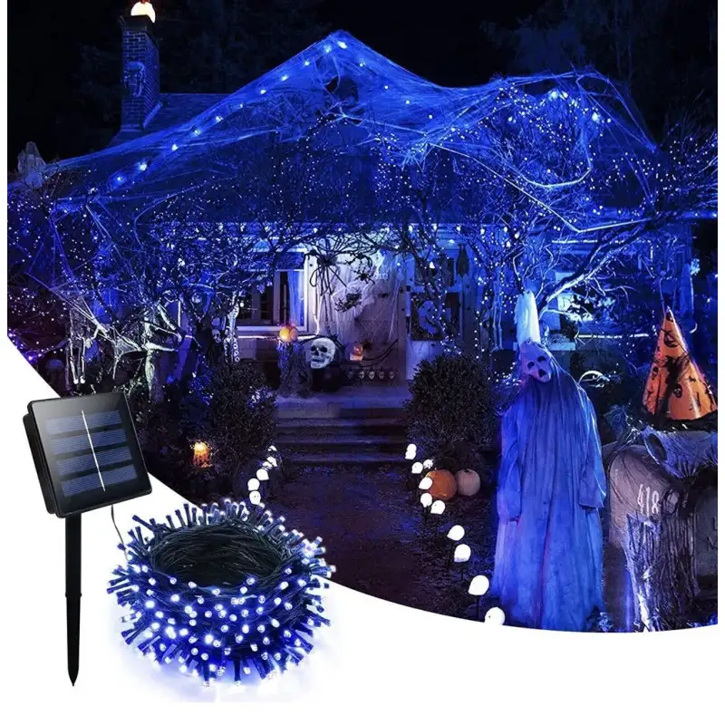 Instalatie 1000 LED cu panou solar mare, 100 M, pentru exterior, model 2024