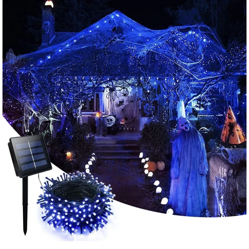 Instalatie 1000 LED cu panou solar mare, 100 M, pentru exterior, model 2024