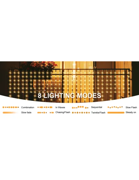 Instalatie Perdea turturi cu stele luminoase, 3M, banda led turnat, 8 jocuri de lumini, Interconectabila, IP44, 2025