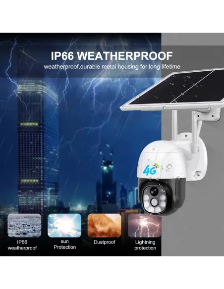 Cameră DASGUT 4G 360° cu Panou Solar, 3 MP, PTZ, V380 Pro, Interior-Exterior, IP66 + Card 32 GB