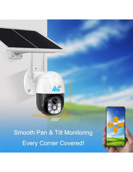 Cameră DASGUT 4G 360° cu Panou Solar, 3 MP, PTZ, V380 Pro, Interior-Exterior, IP66 + Card 32 GB
