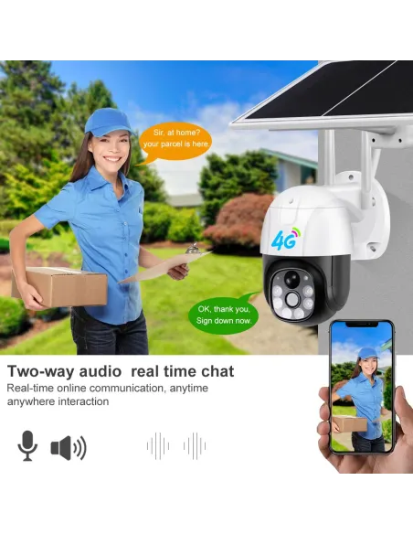 Cameră DASGUT 4G 360° cu Panou Solar, 3 MP, PTZ, V380 Pro, Interior-Exterior, IP66 + Card 32 GB