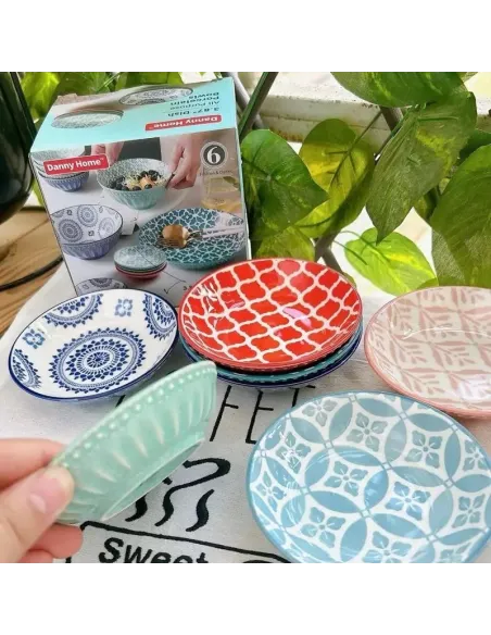 Set 6 Farfurii mici portelan boemian design, 9cm , R15811