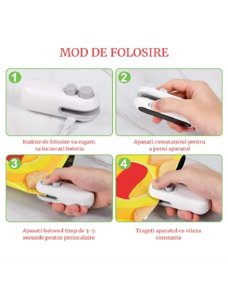 Aparat de sigilat pungi portabil, USB C