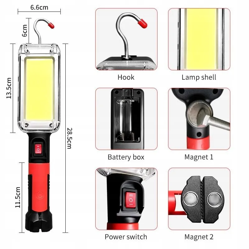 Lanternă Magnetică Reîncărcabilă 20W, COB LED, USB-C, Cârlig, USB, Lumină Puternică pentru Lucru