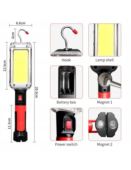 Lanternă Magnetică Reîncărcabilă 20W, COB LED, USB-C, Cârlig, USB, Lumină Puternică pentru Lucru