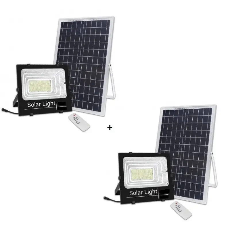 Set 2 x Proiector cu panou solar Jortan 50w, telecomanda, indicator baterie, 6500k, IP66