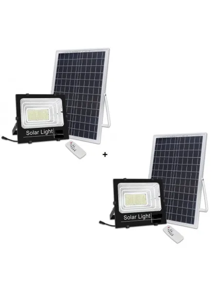Set 2 x Proiector cu panou solar Jortan 50w, telecomanda, indicator baterie, 6500k, IP66